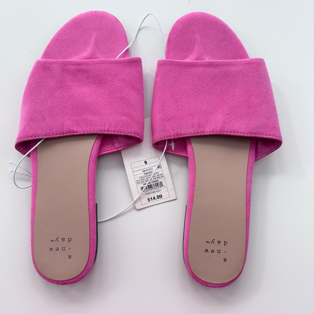 NWT A New Day Women's Fushia Suede Like Slide Sandals Size 9